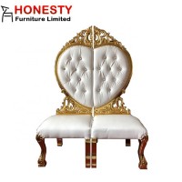 Custom Wholesale Cheap French Baroque Royal White Gold Wedding High Back Heart Shape King Queen Throne Chair Rental for Party